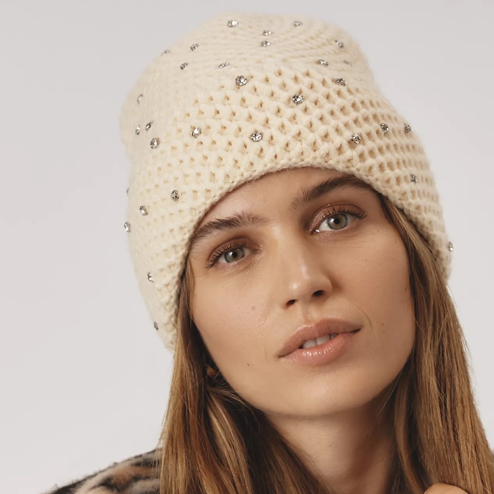 Anthropologie Rhinestone Waffle Knit Beanie Style No. 95103123